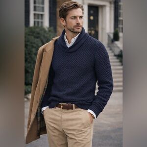 Scotch & Soda Super Knit Navy Sweater with Shawl Collar